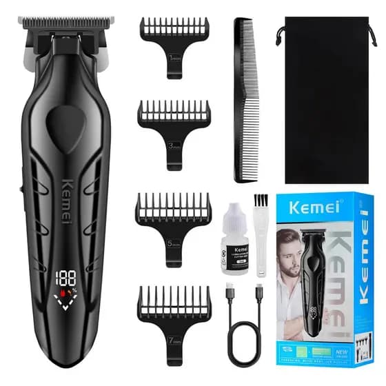 Máquina de Acabamento Kemei Profissional Cabelo Barba Barbeador Recarregável Com Display LCD Original KM-2269 - Bivolt