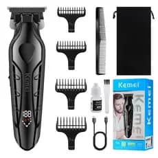 Máquina de Acabamento Kemei Profissional Cabelo Barba Barbeador Recarregável Com Display LCD Original KM-2269 - Bivolt