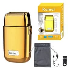 Máquina de Cortar Cabelo Acabamento Shaver Kemei KM-TX1 Metal Profissional Sem fio Dourado ou Prata - Bivolt