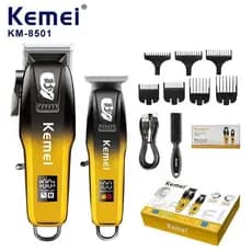 Kit 2 Máquinas de Cortar Cabelo + Acabamento Kemei KM-8501 Original Profissional Dourada - Bivolt