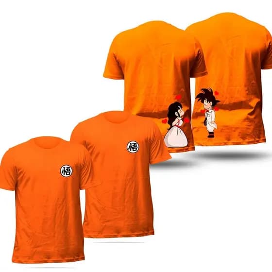 Kit Casal Camiseta Unissex Goku e Chichi 100% algodão fio 30.01  envio imediato