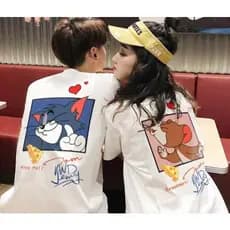 Kit Casal Camisa Camiseta Tom & Jerry Modelo Camisas Para Casais envio imediato