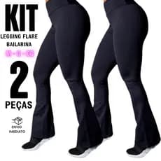 Kit 2 Calça Leg Flare Bailarina Suplex Boca de Sino Cintura Alta Feminina PROMOÇÃO