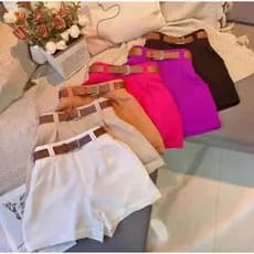 Kit 2 Short Alfaiataria Feminino com Cinto com Bolso Cintura Alta Social PROMOÇÃO