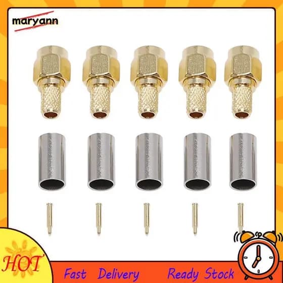 5pcs SMA Macho Plug Conector Coaxial Crimpagem Para RG58 RG142 RG400 LMR195 RG223
