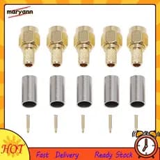 5pcs SMA Macho Plug Conector Coaxial Crimpagem Para RG58 RG142 RG400 LMR195 RG223