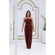 Macacão Longo Tomara Que Caia Feminina Alfaitaria com bojo/Pantalona/eslastex nas costa
