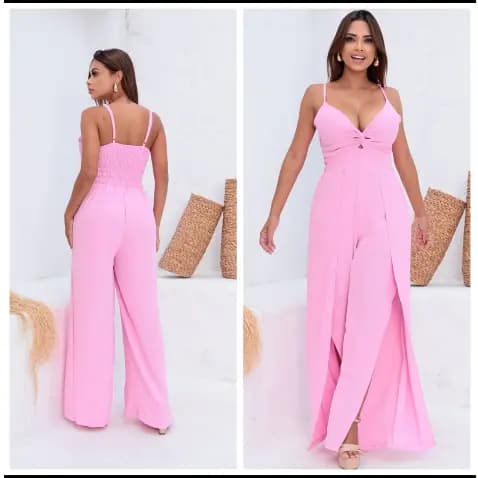 Macacão Longo Pantalona Alça Fina Elastex Nas Costas Feminino