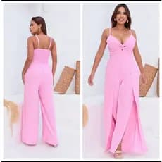 Macacão Longo Pantalona Alça Fina Elastex Nas Costas Feminino