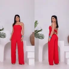 Macacão Pantalona Tomara que Caia Laço No Busto Com Bojo Feminino Duna