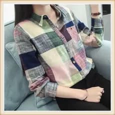 Blusa Feminina Solta e Versátil de Linho Xadrez 3941