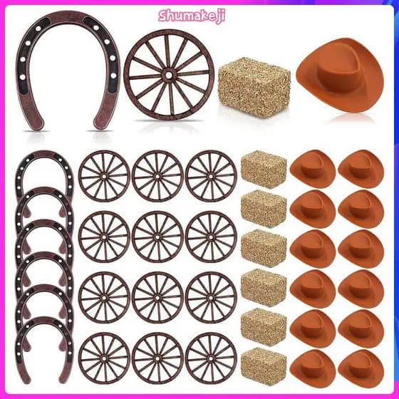 Mini Ferradura 36 Peças Para Artesanato E Cowboys Favores Decorações De Festa Ocidental Chapéu De Cowboy Marrom Roda Far