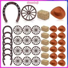 Mini Ferradura 36 Peças Para Artesanato E Cowboys Favores Decorações De Festa Ocidental Chapéu De Cowboy Marrom Roda Far