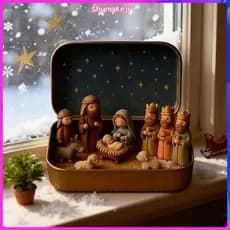 Conjunto De Presépio De Natal , Tamanho De Bolso , Pequena Caixa De Lata , Decoração De Nascimento De Jesus Exibição De