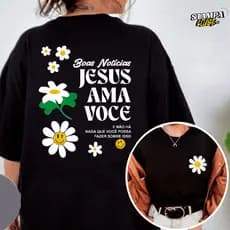 Camiseta Cristã Unissex 100% Algodão Camisa "Smile You" Jesus Ama Você