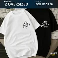 Kit 2 Blusas Oversized Camisetas 100% Algodão Unissex Jesus " Ele Vive" Casual Confortavel Tendência
