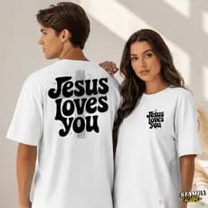 Camiseta Cristã "Jesus Love You" Unissex Fé Amor & Propósito 100% Algodão