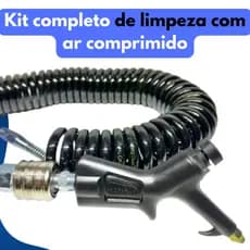 Kit mangueira espiral 7,5m preta Hidraflux com bico de ar e engate rápido de metal