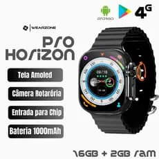 Smartwatch Horizon Pro 4G AMOLED | Câmera Rotatória + NFC | 16Gb de Armazenamento e 2Gb de Ram