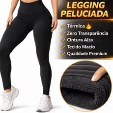 Legging Feminina Peluciada Térmica Inverno Cintura Alta Costura Reforçada Forrada