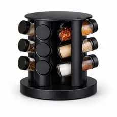 Kit Porta Temperos 12 Potes com Suporte Giratório –Organizador de Cozinha Prático