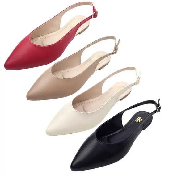 Kit com 04 Pares Sapatilha Rasteira Sandalia Bico Fino Slingback Feminina Sapato Dia a Dia Social