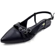 Slingback Feminino Rasteira Enfeite Fivelas em Metal