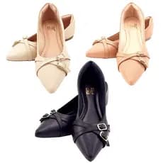 Kit com 3 Sapatilhas Feminina Enfeite Fivela Total Conforto