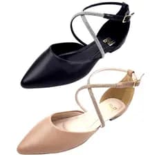 Kit com 02 pares Sandália Glam Feminina Rasteirinha Salomé com Strass Brilhante Brilho Pedraria.