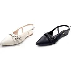 Kit 02 Sapatilhas Slingback Feminina com Tiras e Fivela - Moda e Conforto