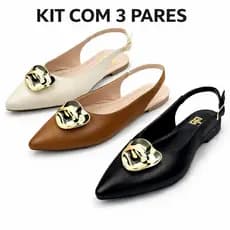 Kit Com 03 Pares Sapatilha Slingback Rasteira Sandalia Bico Fino Feminina Sapato Dia a Dia Social
