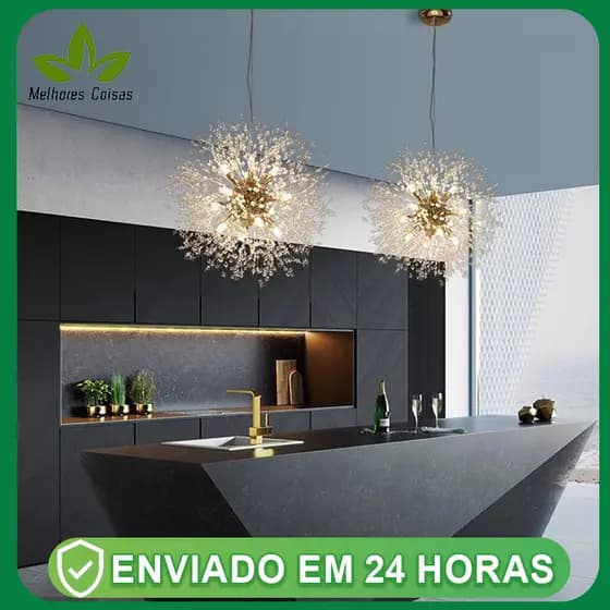 Vila sala de estar Lustre Cristal Dente Leão Redondo Luxo Prata Dourado+G9 lâmpadas