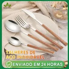 Jogo De Talheres Faqueiro Com Aço Inox,  Alças De Madeira Designer Lindo