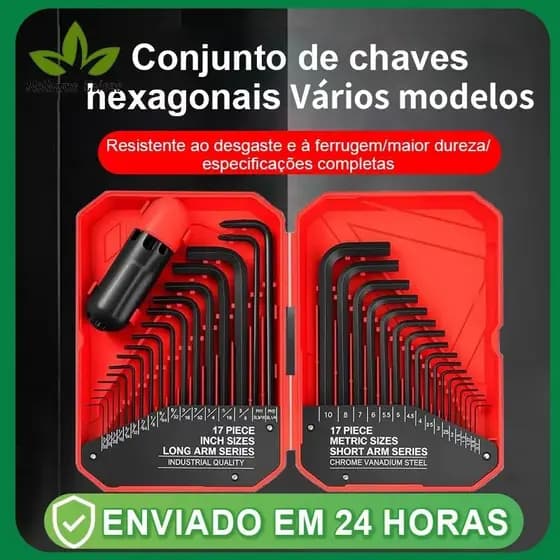 Conjunto de Jogo De Chaves Métrica E Polegada Allen  Aço Liga