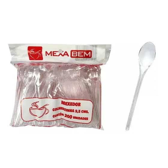 MEXEDOR PARA CAFE TIPO COLHERZINHA COM 9,5 CMS. CRISTAL PACT. C/ 200 UNID.