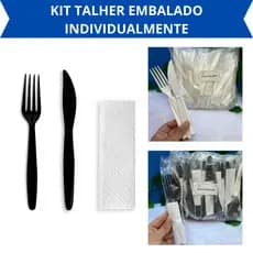 kit talher com Guardanapo descartável 100 Unid Reforçado Branco / Preto