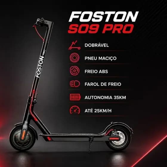 Patinete Elétrico Dobrável Foston S09 Pro Painel Digital / Pneus Maciço Bateria 10400mAh.
