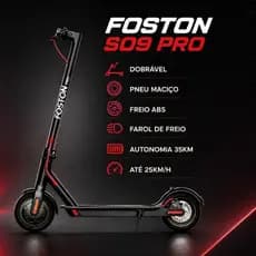 Patinete Elétrico Dobrável Foston S09 Pro Painel Digital / Pneus Maciço Bateria 10400mAh.