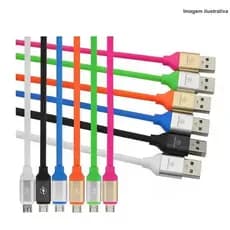 KIT 10 UND - Cabo Usb Tipo V8 Emborrachado Colorido 1.2 Metros - KAP-311-V8