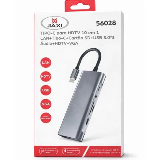 HUB Adaptador USB-C 10 em 1 HDTV LAN+Tipo-C+Cartão SD+USB 3.0*3 Audio+HDTV+VGA