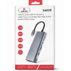 HUB Adaptador USB-C 10 em 1 HDTV LAN+Tipo-C+Cartão SD+USB 3.0*3 Audio+HDTV+VGA