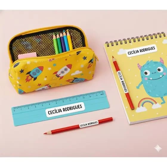 Etiquetas Vinil com Nome – À Prova d’Água para Materiais Escolares Personalizado 60 120