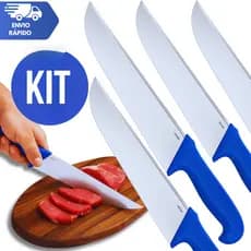 Faca 10" Para Cozinha Carne Churrasco Inox Cabo Azul profissional Corneta Premium Multifuncional
