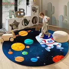 Tapete Redondo Com Astronauta Espacial De Anime Fofo E Planetas Ideais Para Bebês Engatinhando q98