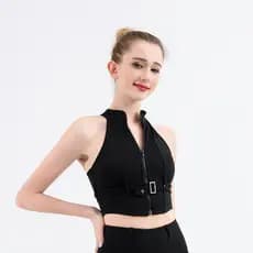 Tete House Yoga Colete Feminino Estilo Motocicleta Antiderrapante Zíper Cintura Estreita Esportes Fitness Sem Mangas Top