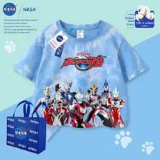 NASA Crianças Legal Respirável Casual Esportes Meia Manga Top Meninos Meninas Bonito Ultraman Tie-Dye Camiseta de Manga