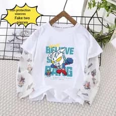Ultraman puro algodão falso camiseta de duas peças verão crianças bebê protetor solar de manga comprida roupas superiore