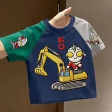 Ultraman camiseta curta de manga curta infantil de manga curta puro algodão meninos camiseta de manga curta verão pequen