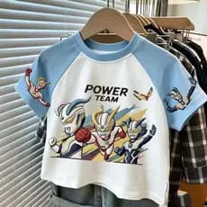 100% algodão de manga curta crianças de manga curta estilo coreano ins estilo solto topo bonito bebê verão Ultraman de m