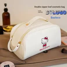 Sanrio PU Saco de Cosmética Portátil com Zíper Duplo Saco de Cosmética Portátil de Grande Capacidade Viagem Kuromi de Alto Valor Saco de Armazenamento Recomendação de Presentes de Mercadorias